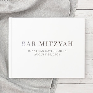 Bar Mitzvah Guest Book Jewish Bar or Bat Mitzvah Ceremony Celebration Idea, Photo Booth Album Book, Personalized Gift White with Foil