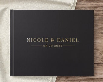 Black & Gold Wedding Guest Book, Custom Wedding Reception Guestbook Signing Book, Wedding Photo Album Polaroid Book