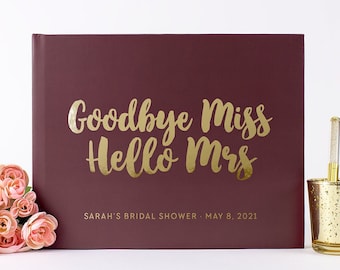 Bridal Shower Guest Book Advice for Bride Letters to Bride Memory Book Photo Album Goodbye Miss Hello Mrs Wedding Party, Colors Available