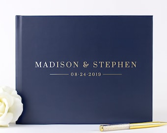 Navy Guest Book, Navy and Gold Wedding Guestbook, Wedding Sign In Book Custom Simple Modern Book, Wedding Album Photo Book