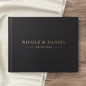 Black & Gold Wedding Guest Book, Custom Wedding Reception Guestbook Signing Book, Wedding Photo Album Polaroid Book