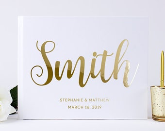 Rustic Wedding Guest Book Gold Foil Wedding Guestbook Custom Guest Book, Personalized Guestbook Photo Book Rose Gold Wedding Guest Book