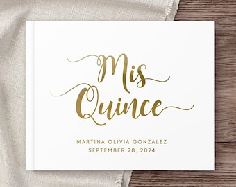 Quinceanera Guest Book Mis Quince 15th Birthday Guestbook, Quince Party for Daughter, Gold Foil Photo Album for Party, White and Gold Foil