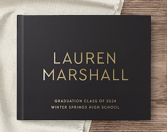 Graduation Guest Book Custom High School Graduation Party Photo Signature Book for Graduating Class, Black Gold Foil