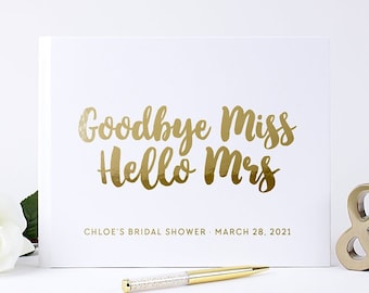 Bridal Shower Guest Book, Miss to Mrs Guestbook Ideas for Future Bride Advice Letters to Bride Goodbye Miss Hello Mrs, Colors Available