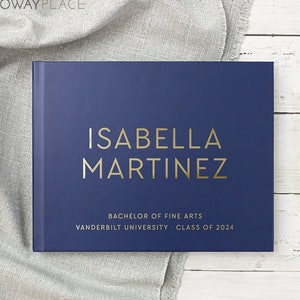 Libro de invitados de graduación Álbum de fotos de estudiante de graduación universitaria Libro de firmas personalizado de amigos y familiares, lámina de oro azul marino imagen 1