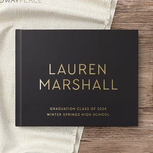 Graduation Guest Book Custom High School Graduation Party Photo Signature Book for Graduating Class, Black Gold Foil