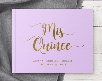 Quinceanera Guest Book Mis Quince Anos Birthday Party Custom Guest Book, Lilac Purple with Gold Foil