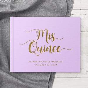 Quinceanera Guest Book Mis Quince Anos Birthday Party Custom Guest Book, Lilac Purple with Gold Foil