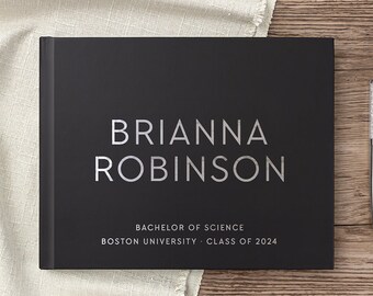 Graduation Guest Book for Graduating College, Graduation Party Signature Book Photo Album Well Wishes, Black with Foil