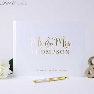 Personalized Elegant Wedding Guest Book with Gold, Wedding Signing Book, White Guest Book, Handcrafted Wedding Registry Book