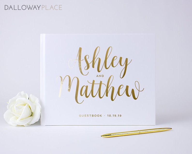 Personalized Wedding Guest Book With Gold Embossing Elegant Etsy
