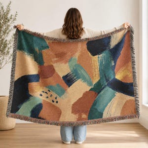 Abstract Brushstroke Gift Woven Blanket | Modern Colorful Patchwork Throw