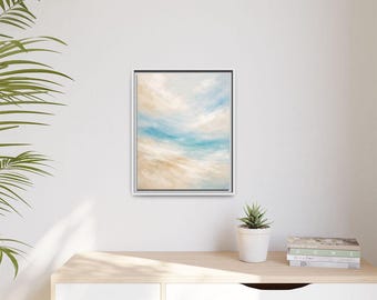 Soft Abstract Sky Painting Matte Canvas Framed | Blue Beige Wall Art