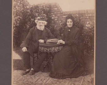 Cabinet Card of an Elderly Couple in Their Garden