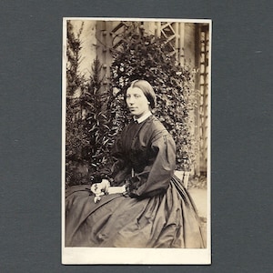 Beautiful Outdoor CDV of Woman Holding a Rose
