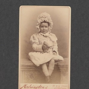 美しく着飾った少女と彼女のおもちゃの猫の CDV