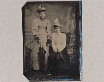 Tintype of Two Well-Dressed and Accessorized Women