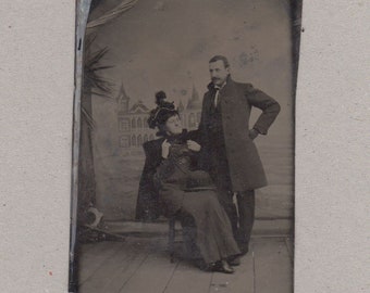 Interestingly Posed Tintype of a Man and Woman ~ Odd Body Language
