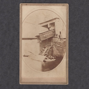 Early CDV of a Train Wreck ~ Engine and Cars in the Water