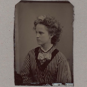 Portrait Tintype of a Woman in Stripes