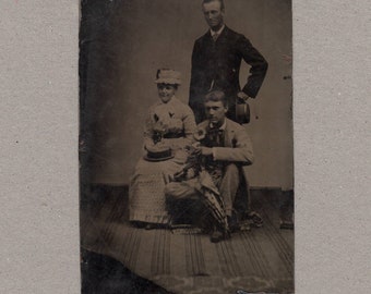 Tintype of Two Men and a Lady ~ Swapping Accessories