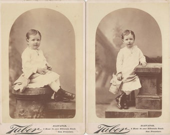 Pair of Taber Cabinet Cards of a Little Boy ~ Hidden Mother