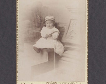 Cabinet Card of a Small Child Holding a Long Whip ~ Beautiful Backmark