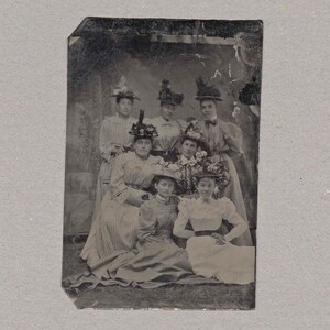 Tintype of Seven Well-Dressed and Accessorized Ladies