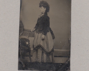 Profile Tintype of a Beautifully Dressed Woman