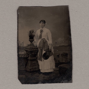 Tintype of a Woman in an Unusual Dress ~ Fan