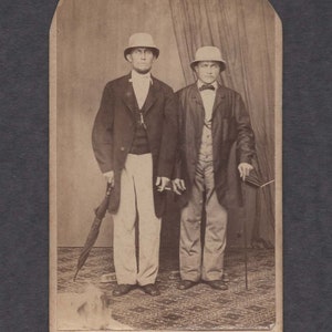 Early CDV of Two Men in Pith Helmets ~ Dog