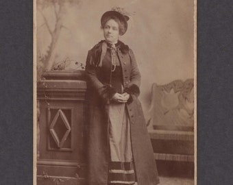 Cabinet Card of a Woman Ready to Go Out ~ Bird Hat ~ Picture Brooch
