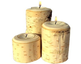 Birch Candle Set, Birch Bark Candle, Birch Candles, Birch Tiered Candle Set