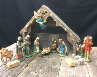 Large Nativity Creche, Barn Wood Nativty Stable, Rustic Manger, Nativty Barn