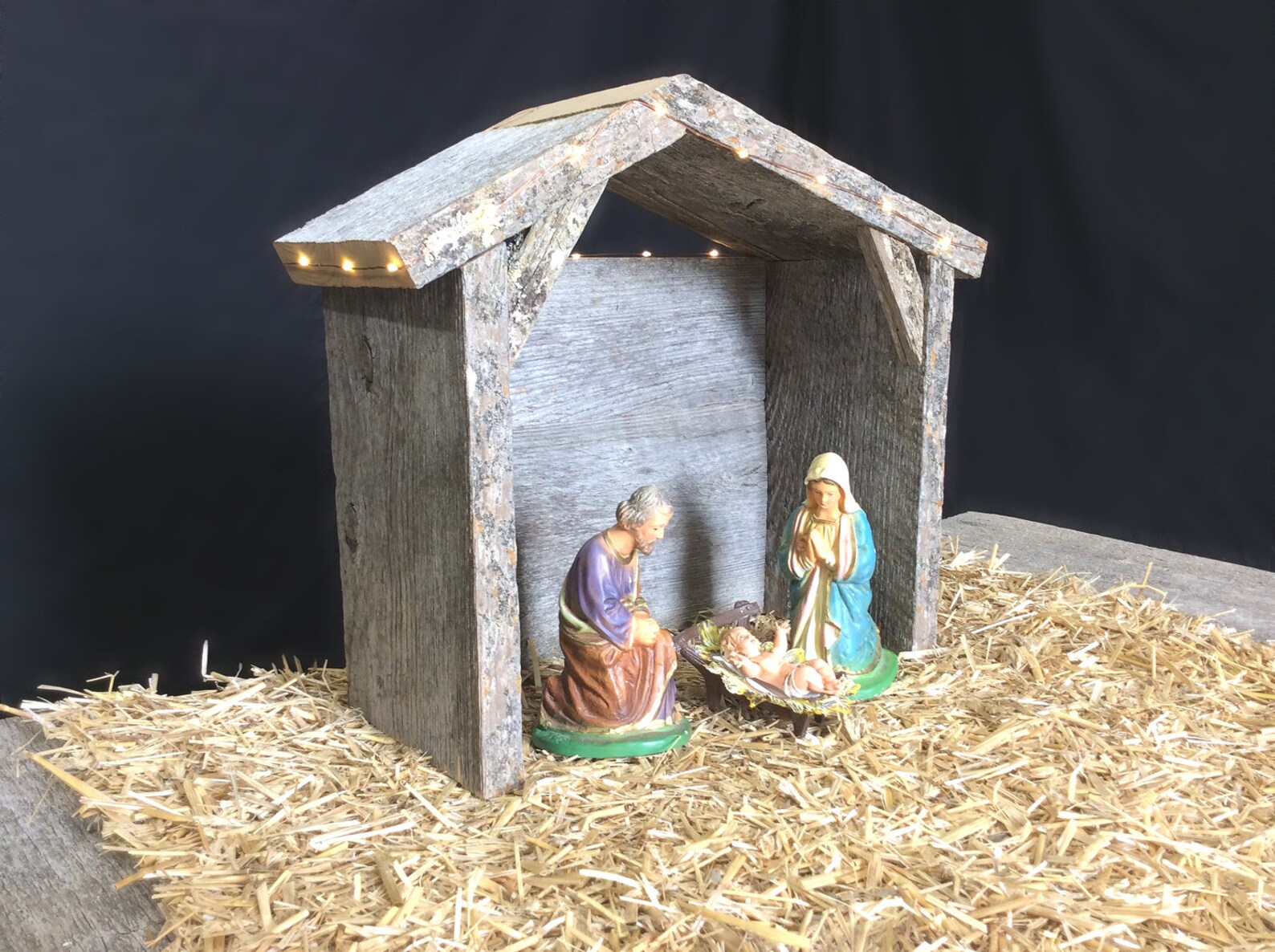 Tall Nativity Creche Barn Wood Manger Nativity Stable Etsy