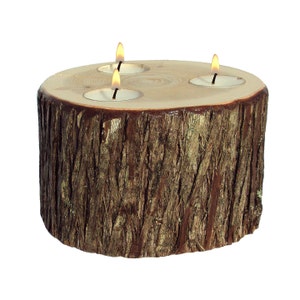 Cedar Tree Stump Candle Holder: Rustic Tea Light Centerpiece