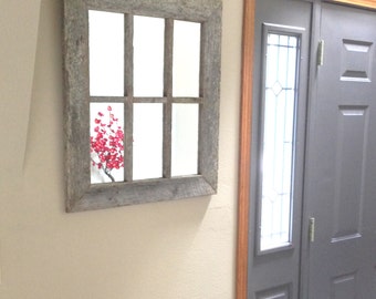 Miroir rustique en bois de grange : cadre en bois de récupération à 6 panneaux