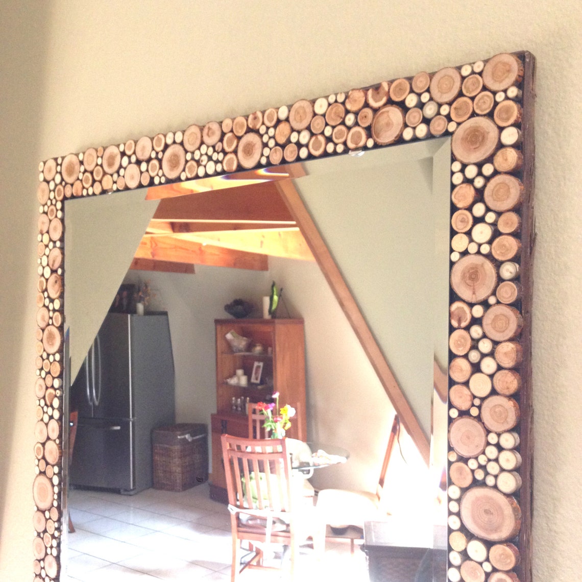 WOOD SLICE MIRROR Rustic Mirror Mirror Beveled Mirror Etsy UK