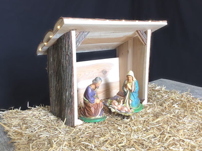Tall Nativity Stable Rustic Nativity Creche Manger Etsy