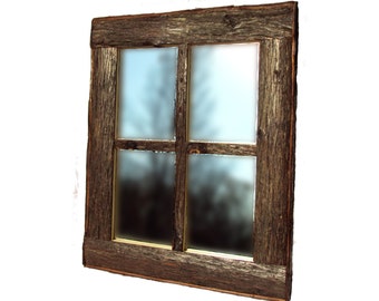 WINDOW PANE MIRROR, Rustic Window Mirror, Rustic Mirror, Log Mirror, Cedar Mirror, Mirror, Wall Mirror