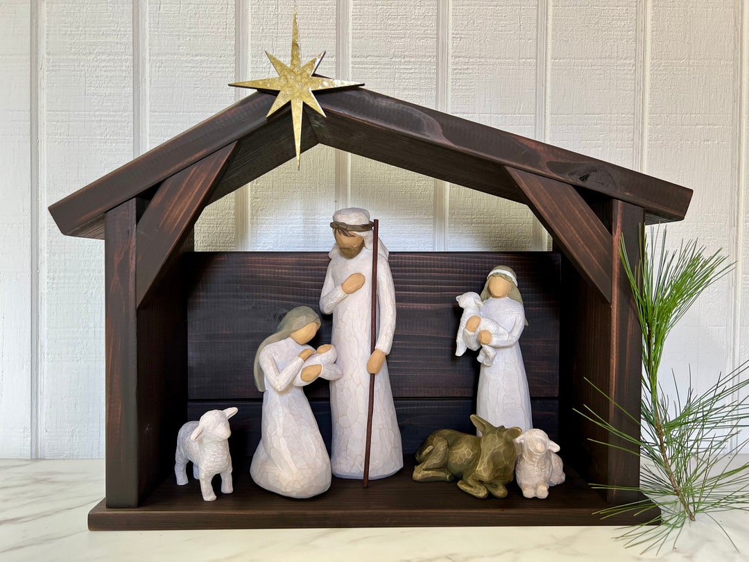 Nativity Stable Creche, Wooden Manger, Set, Nativity Scene Display, Compatible With Willow Tree