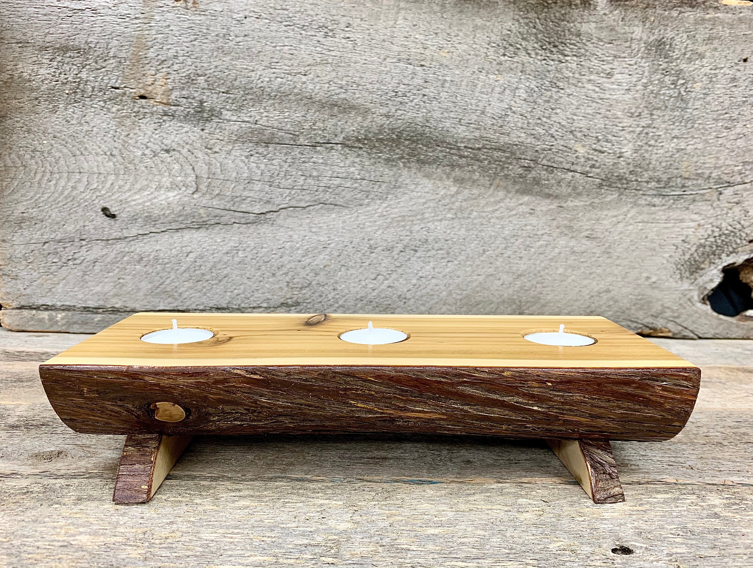 Log Candle Holder Centerpiece Candle Rustic Candle Etsy UK