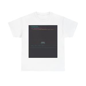 May include: A white short-sleeve t-shirt featuring a large rectangular graphic on the chest. The graphic displays a dark gray interface with lines of code in teal and orange, the word javascript, and the text "Undefined Values" in teal.