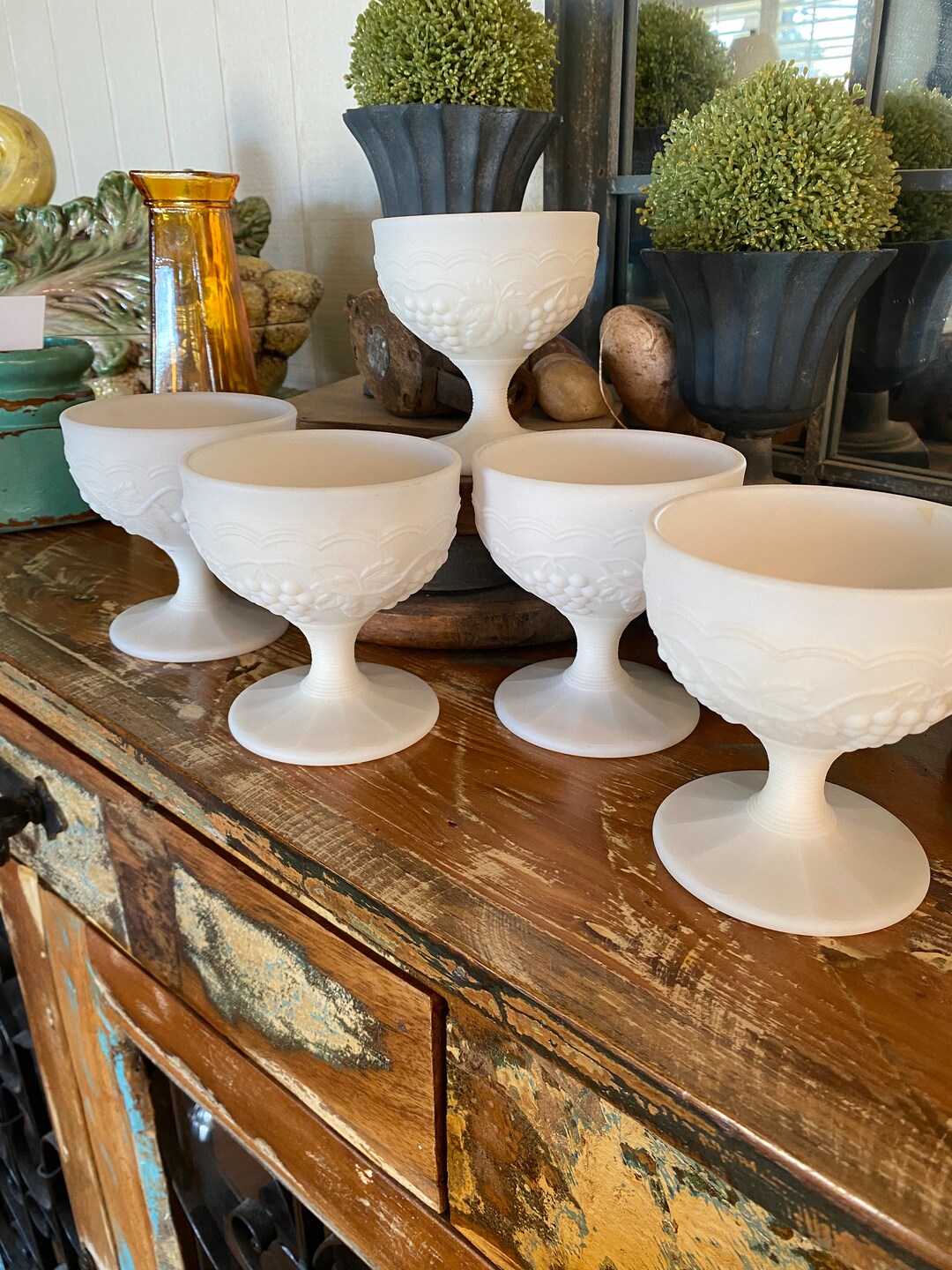 Vintage Milk Glass Dessert Dishes Set of 5 Etsy