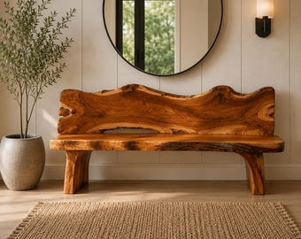 Natural Wood Entry Bench, Organic Sculptural Bench, Solid Teak Hallway Bench for Modern Homes