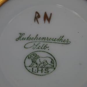 Antyczna filiżanka i spodek Hutschenreuther Selb LHS Demitasse – ręcznie malowana, sygnowana seria artystyczna – turkusowa, pozłacana 24-karatowym złotem bawarska porcelana zdjęcie 5