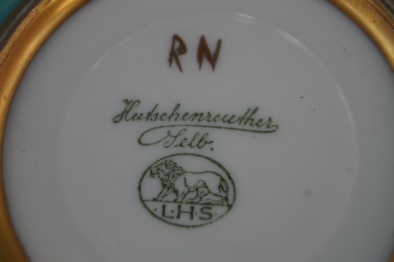 Antyczna filiżanka i spodek Hutschenreuther Selb LHS Demitasse – ręcznie malowana, sygnowana seria artystyczna – turkusowa, pozłacana 24-karatowym złotem bawarska porcelana zdjęcie 5