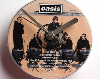 OASIS DAY CD Clock, "Roll With It", Recycled music cd single, Gift for, men, women, guys, rockers