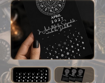 Tischkalender 2027 mit Mondphasen | Celestial Mini Kalender | Dark Academia Schreibtischkalender | Geschenk für Leser